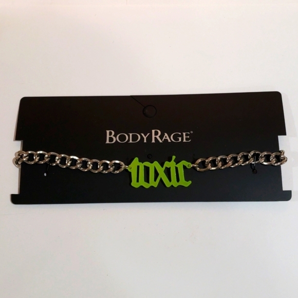 Silver tone  Body Rage Yellow color "TOXIC" Necklace, 16+2-inches - Picture 1 of 5